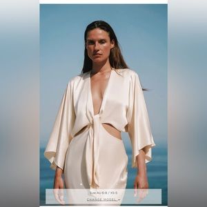 Shona Joy La Lune Tie Front Bias Midi Dress- Cream NWT US8